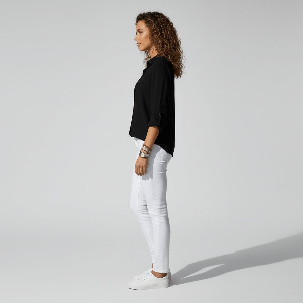Bluse Damen mit lässigem Schnitt und klassischem Kragen | A&B - 6 - Annoboutique