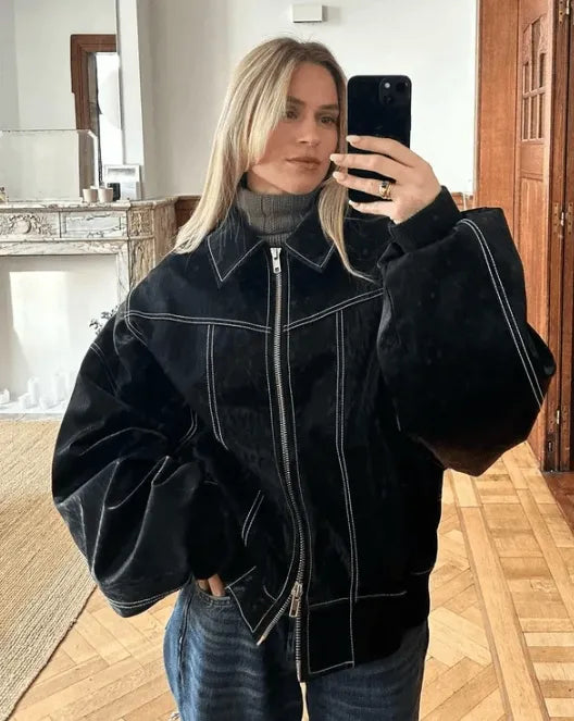 Oversize-Jacke Damen im lässigen Schnitt mit sportlichem Kragen | A&B - 3 - Annoboutique