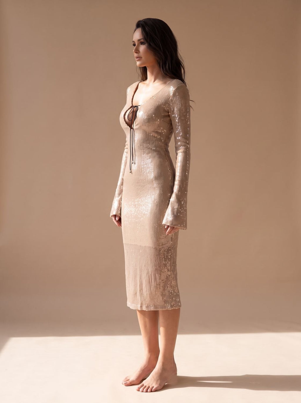 Maxikleid Damen mit V-Ausschnitt und Kordelzug | A&B - 7 - Annoboutique