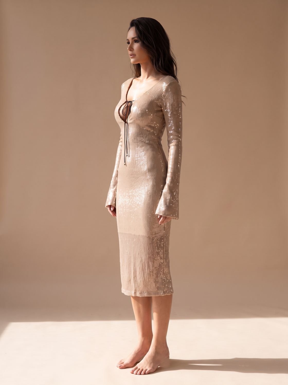 Maxikleid Damen mit V-Ausschnitt und Kordelzug | A&B - 7 - Annoboutique