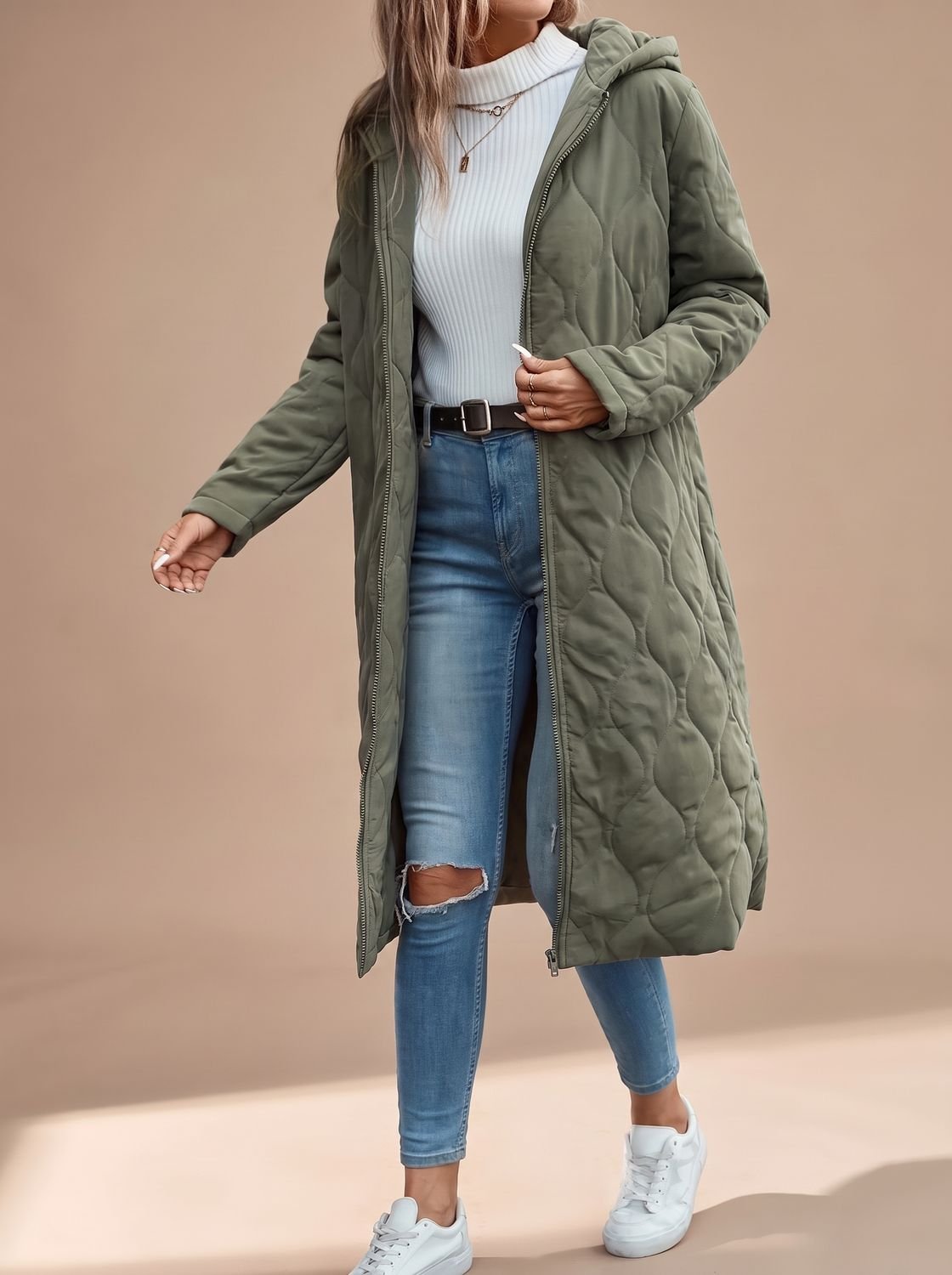 Damen Wintermantel mit Kapuze und Reißverschluss | A&B - 1 - Annoboutique