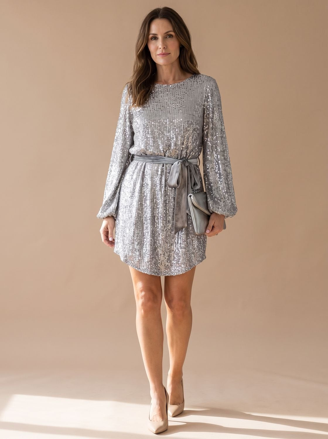 Mini Kleid Damen mit Taillengürtel und Ballonärmeln | A&B - 1 - Annoboutique
