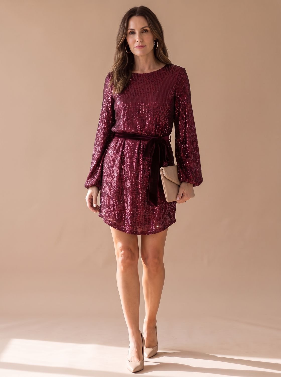 Mini Kleid Damen mit Taillengürtel und Ballonärmeln | A&B - 3 - Annoboutique