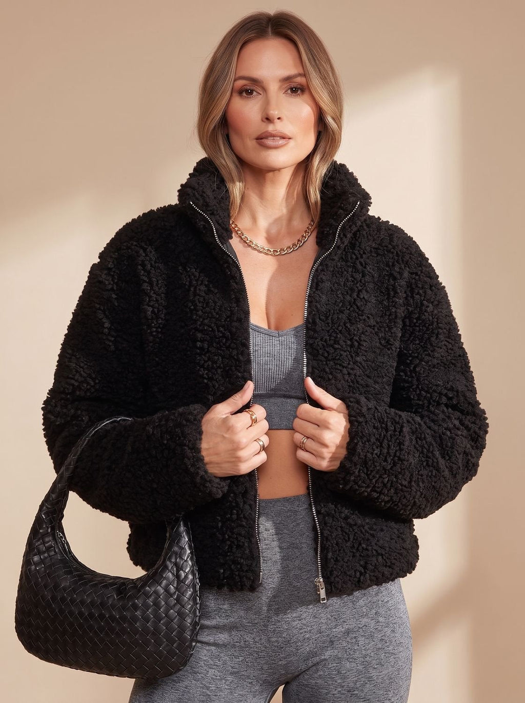 Damen Stehkragenjacke mit Reißverschluss - Lässiger Schnitt - 3 - Annoboutique