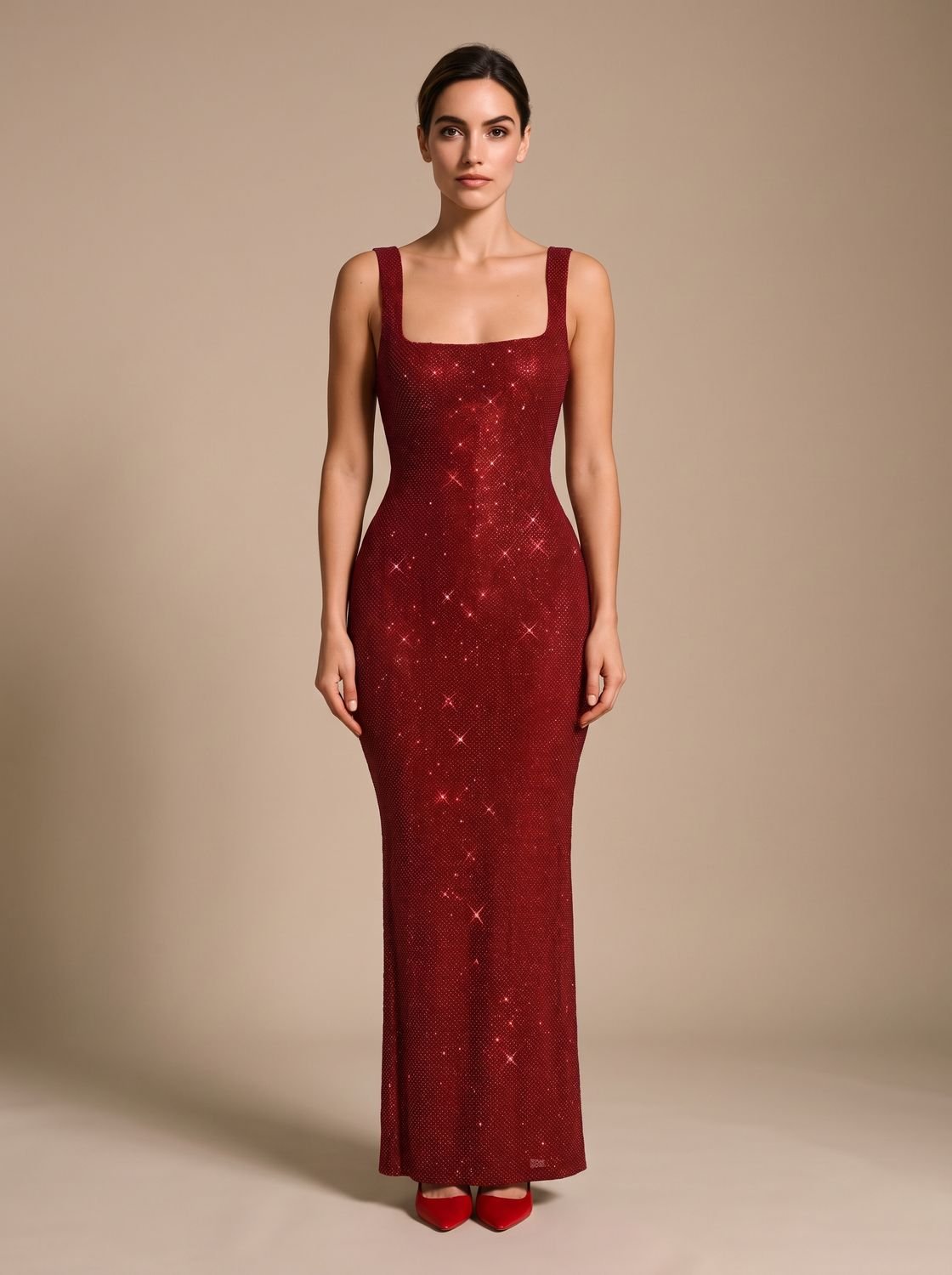 Maxikleid Damen mit taillierter Passform und quadratischem Ausschnitt - 1 - Annoboutique