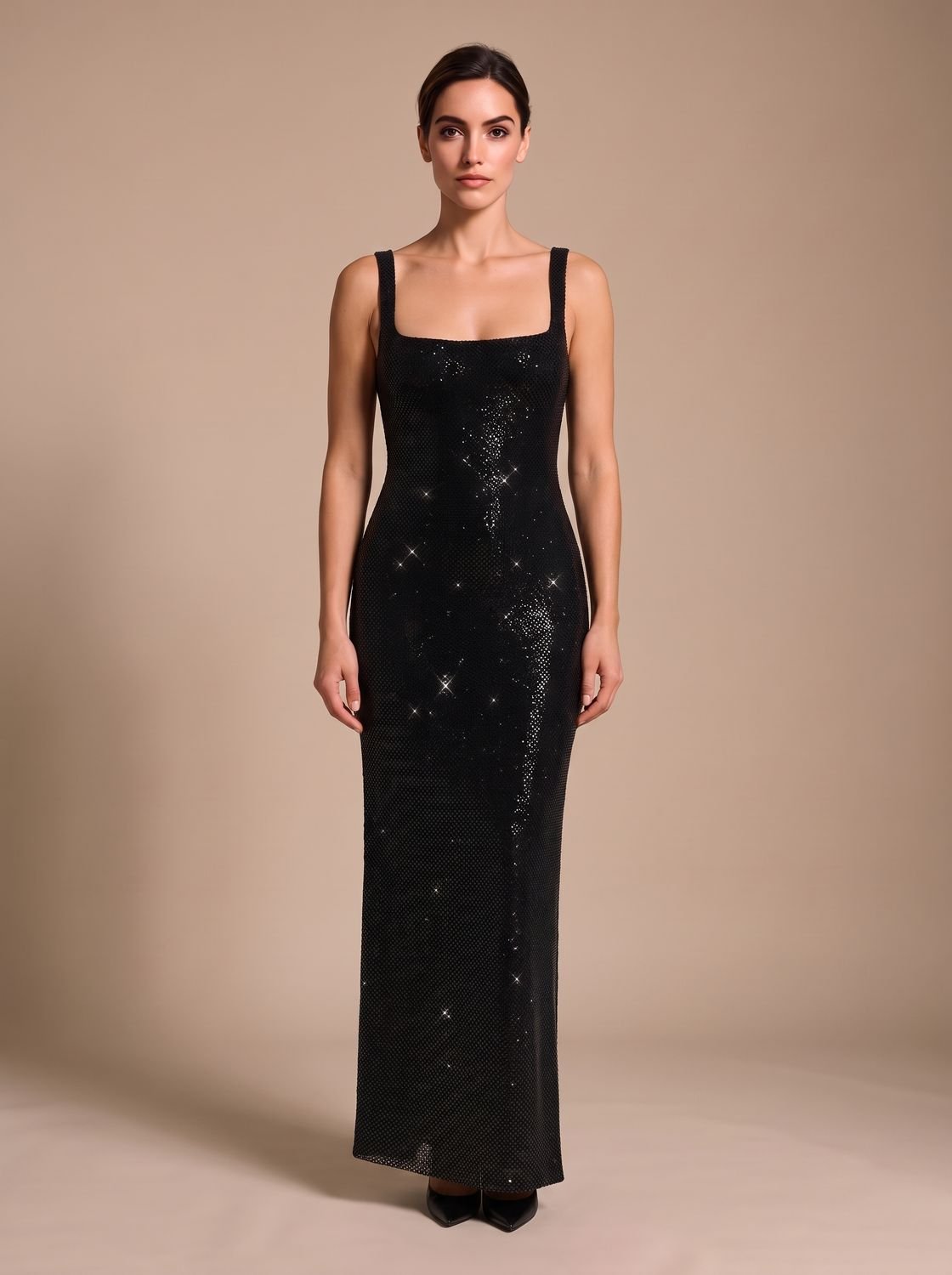 Maxikleid Damen mit taillierter Passform und quadratischem Ausschnitt - 4 - Annoboutique