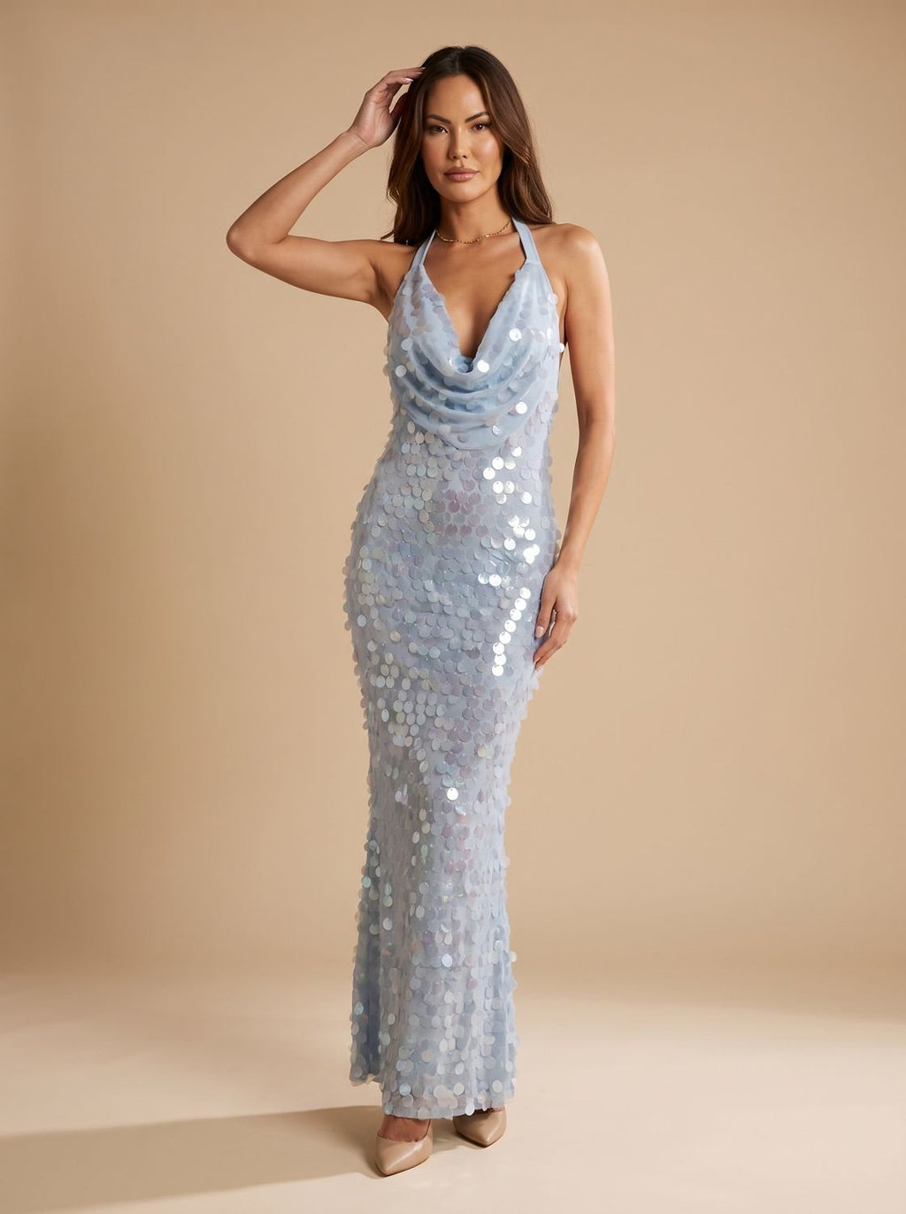 Maxikleid Damen mit Cowl-Neck und figurbetonender Silhouette - 1 - Annoboutique