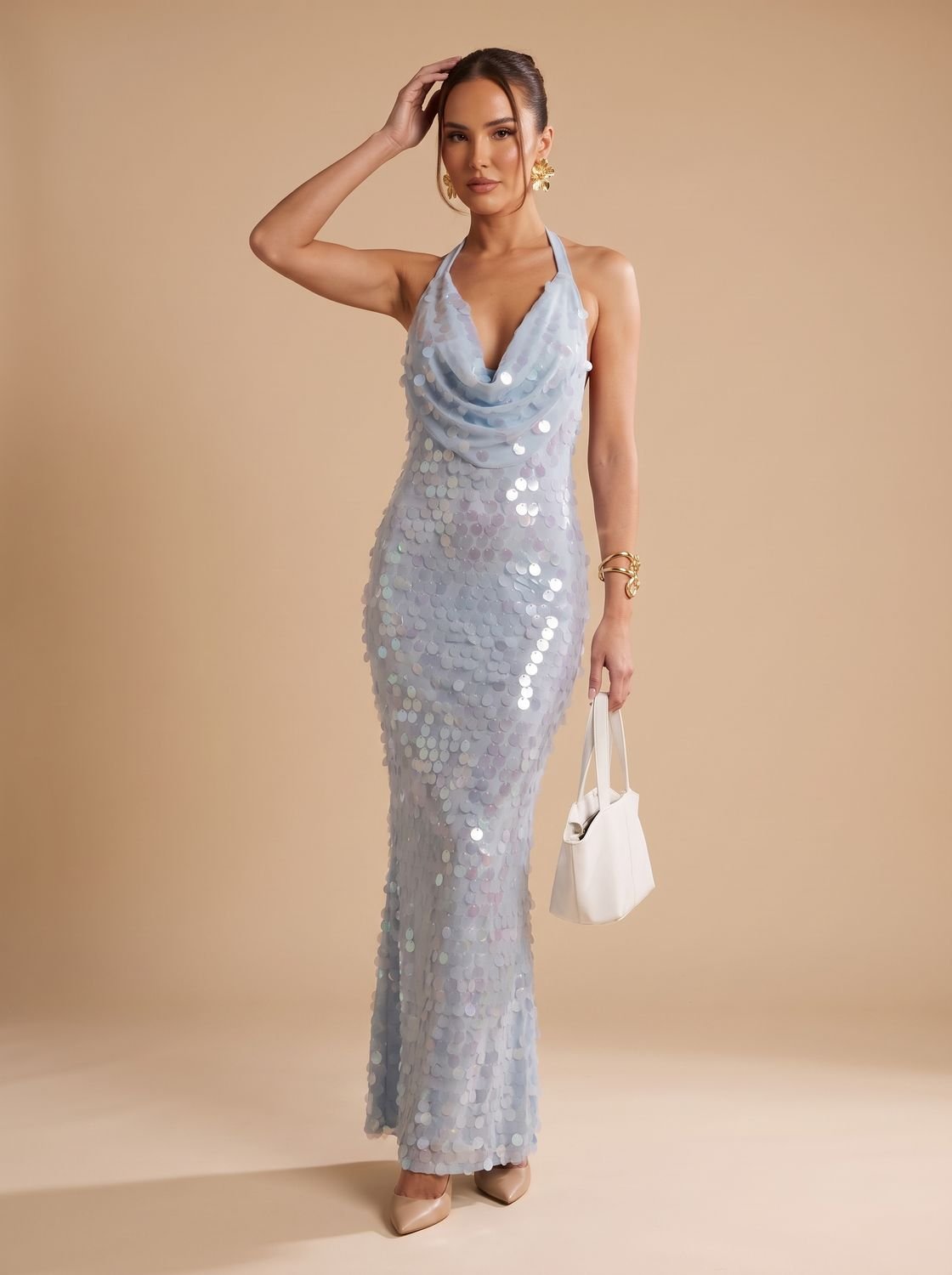 Maxikleid Damen mit Cowl-Neck und figurbetonender Silhouette - 4 - Annoboutique