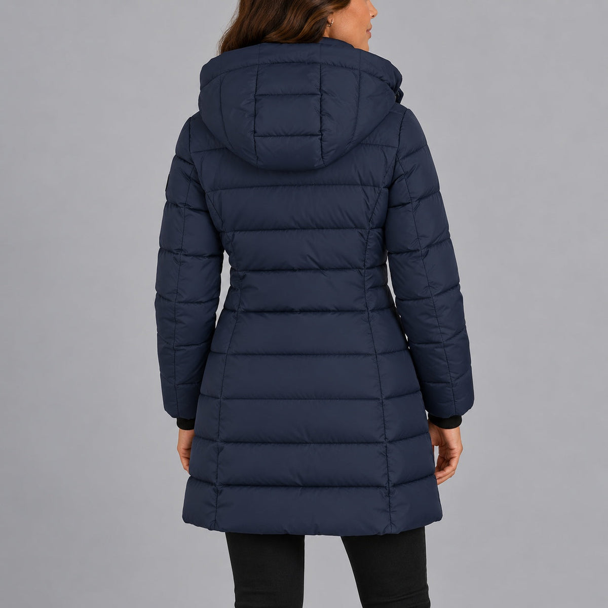 Damen Steppmantel mit Kapuze und durchgehendem Reißverschluss - figurbetont - 3 - Annoboutique