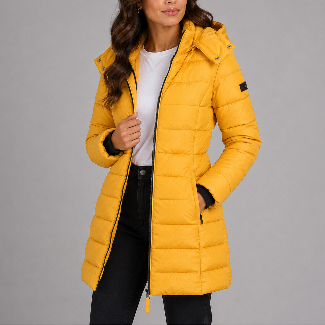 Damen Steppmantel mit Kapuze und durchgehendem Reißverschluss - figurbetont - 5 - Annoboutique
