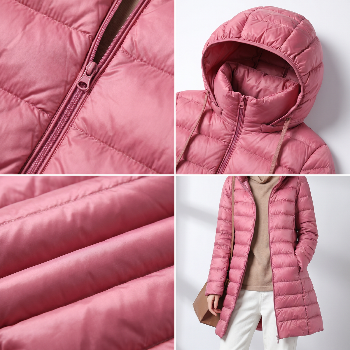 Damen Steppjacke mit abnehmbarer Kapuze und tailliertem Schnitt - 10 - Annoboutique