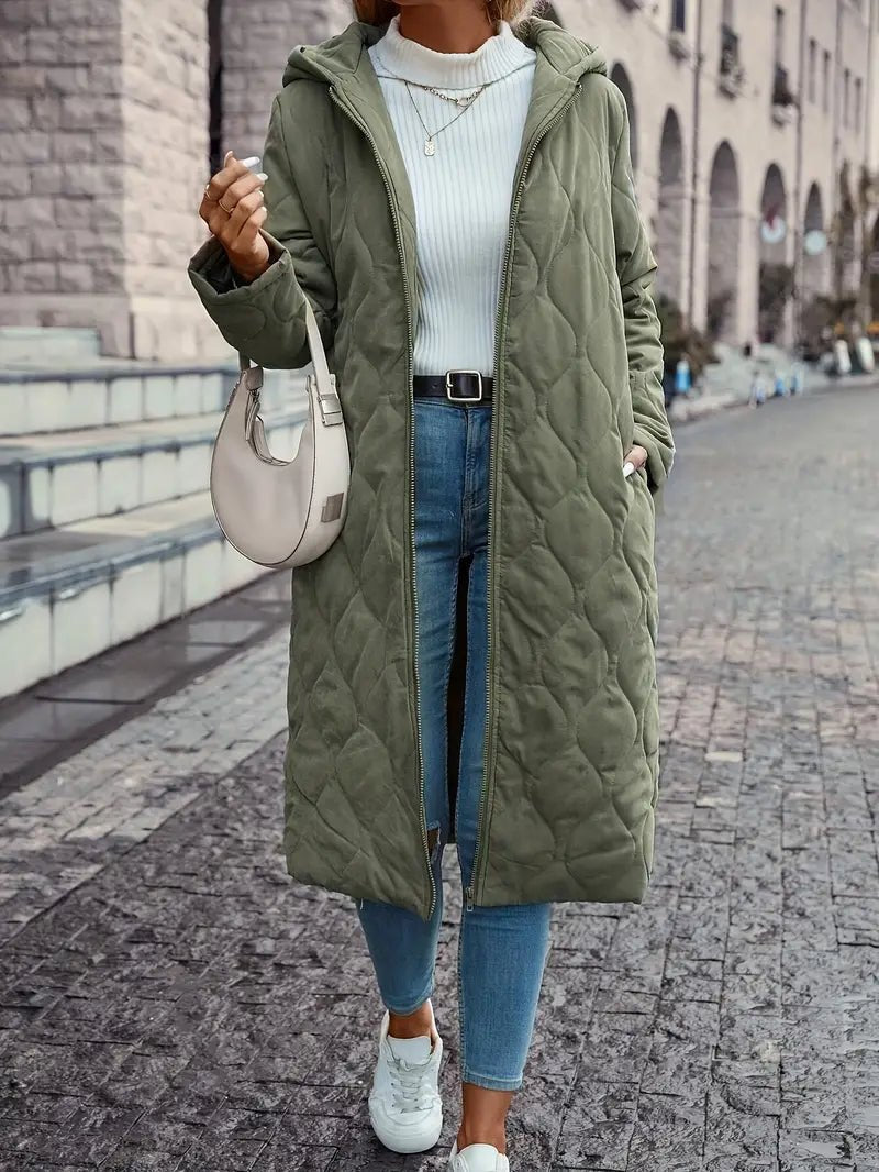 Damen Steppmantel mit Kapuze und langem Schnitt - warmer Begleiter - 1 - Annoboutique