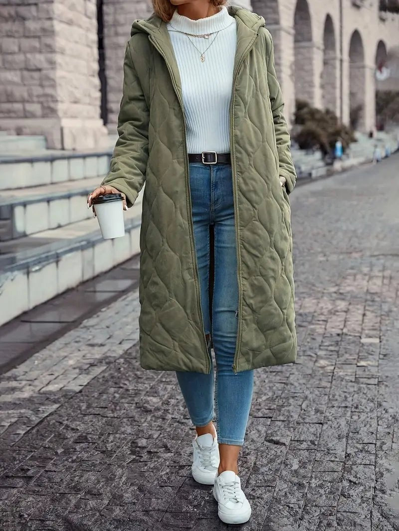 Damen Steppmantel mit Kapuze und langem Schnitt - warmer Begleiter - 2 - Annoboutique