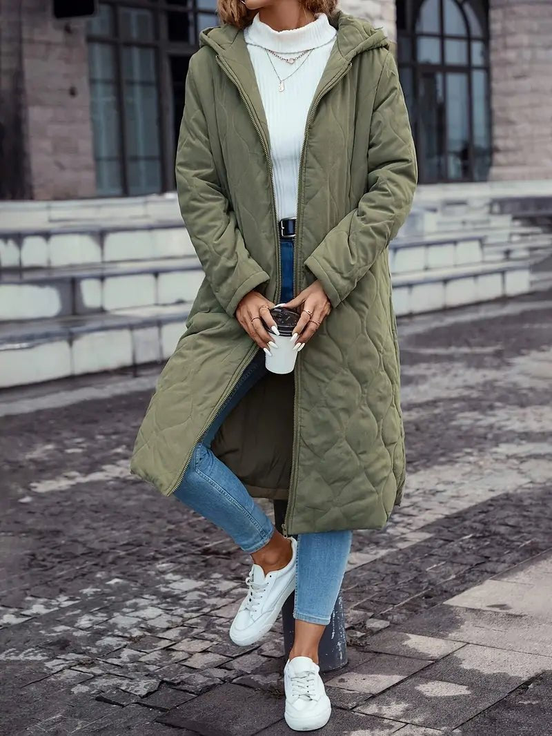 Damen Steppmantel mit Kapuze und langem Schnitt - warmer Begleiter - 3 - Annoboutique