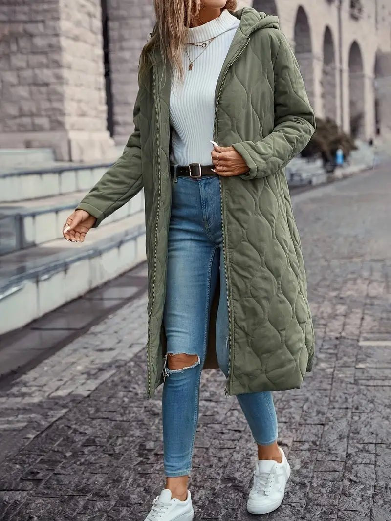 Damen Steppmantel mit Kapuze und langem Schnitt - warmer Begleiter - 4 - Annoboutique
