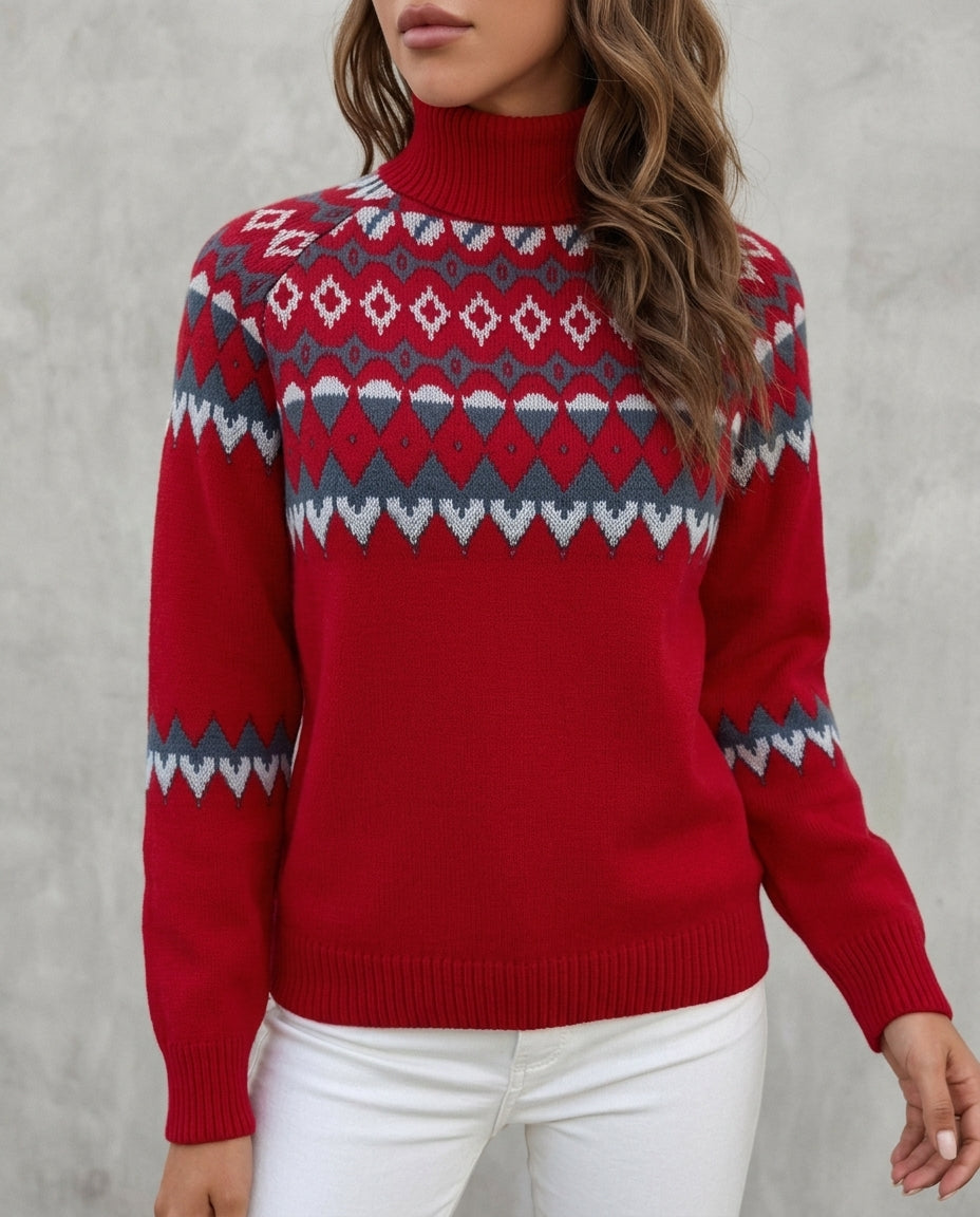 Damenpullover mit Stehkragen und modernem Muster – ideal für kalte Tage - 1 - Annoboutique
