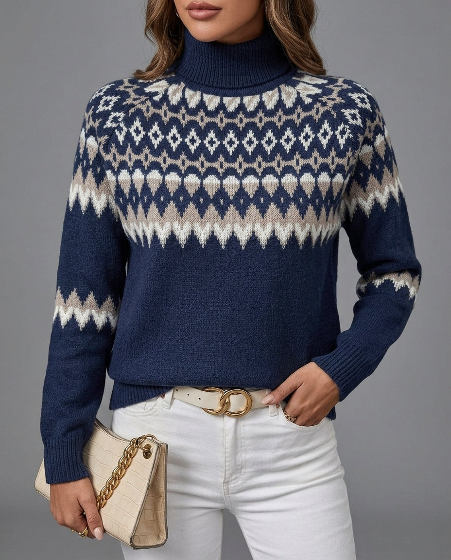Damenpullover mit Stehkragen und modernem Muster – ideal für kalte Tage - 2 - Annoboutique