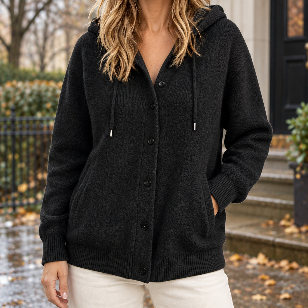 Damen Cardigan mit Kapuze und Knopfverschluss - lässiger Schnitt - 1 - Annoboutique