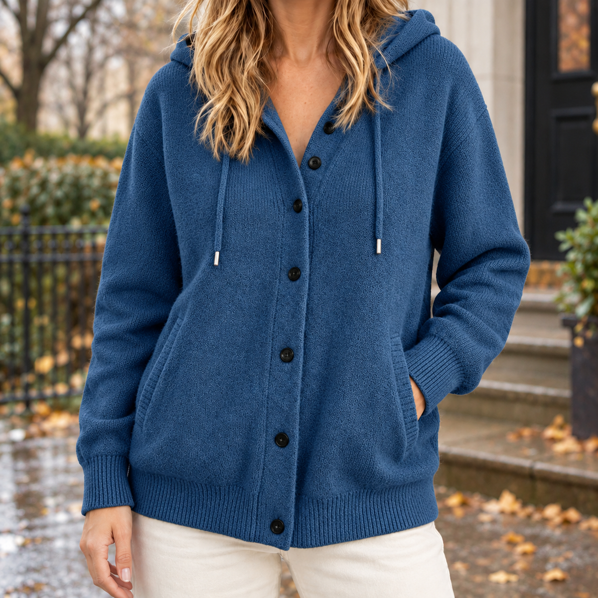 Damen Cardigan mit Kapuze und Knopfverschluss - lässiger Schnitt - 3 - Annoboutique