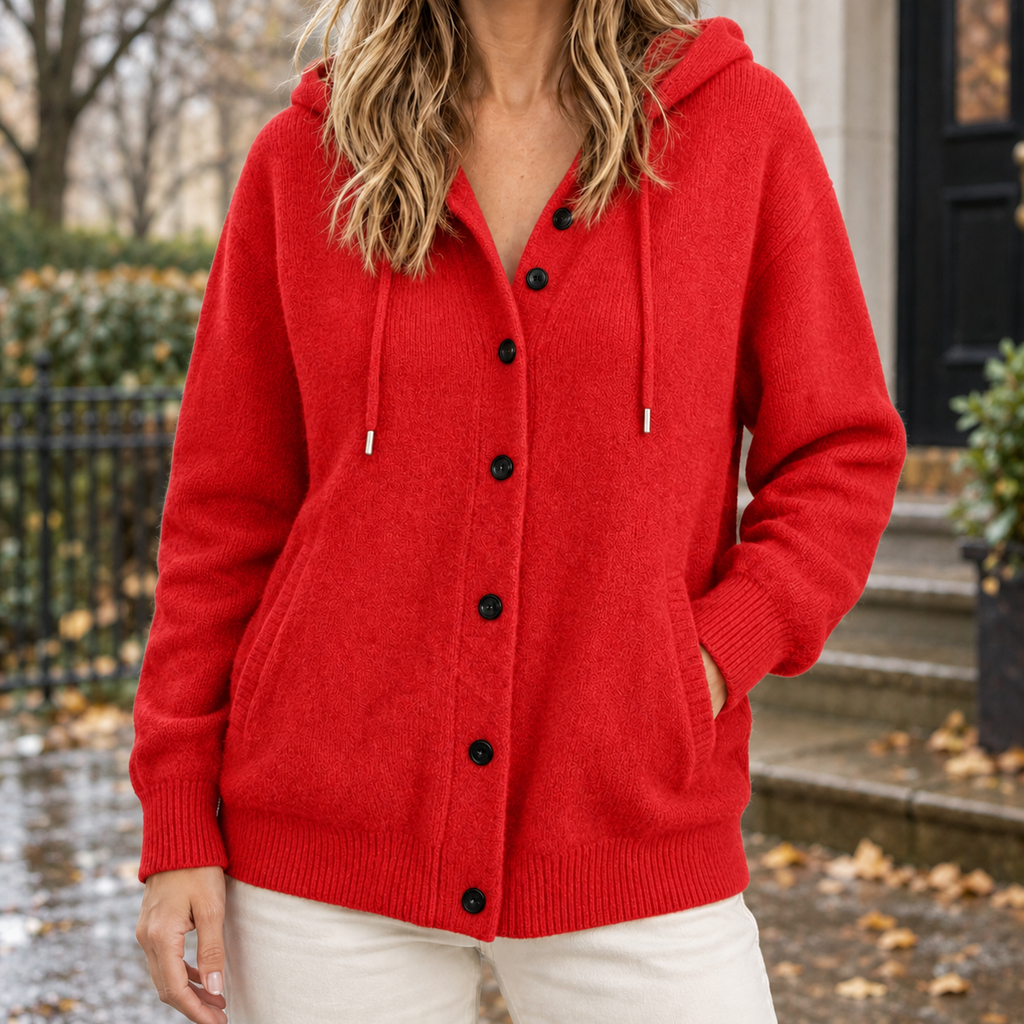Damen Cardigan mit Kapuze und Knopfverschluss - lässiger Schnitt - 4 - Annoboutique