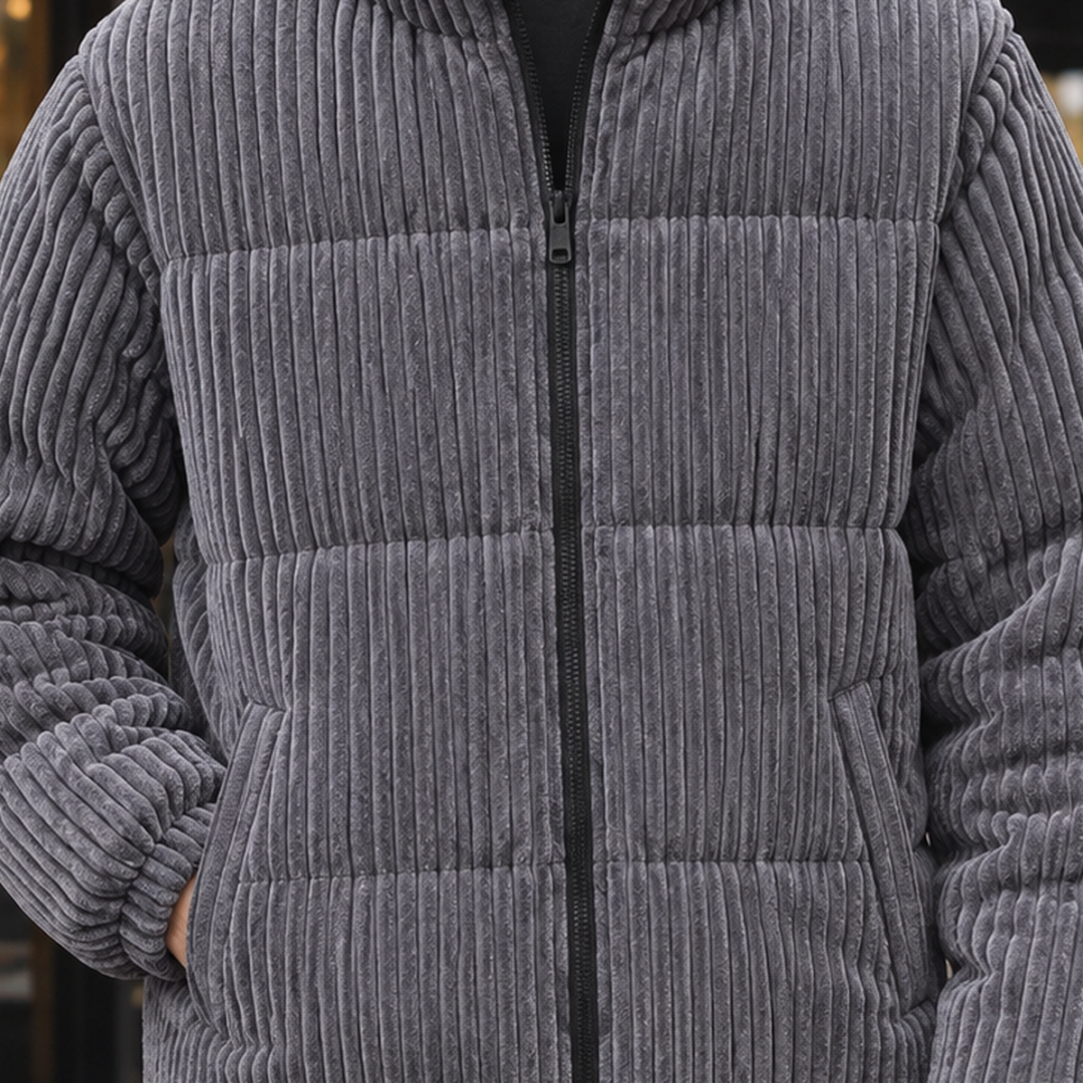 Herrenjacke mit Stehkragen und durchgehendem Reißverschluss – gepolsterte Passform - 2 - Annoboutique