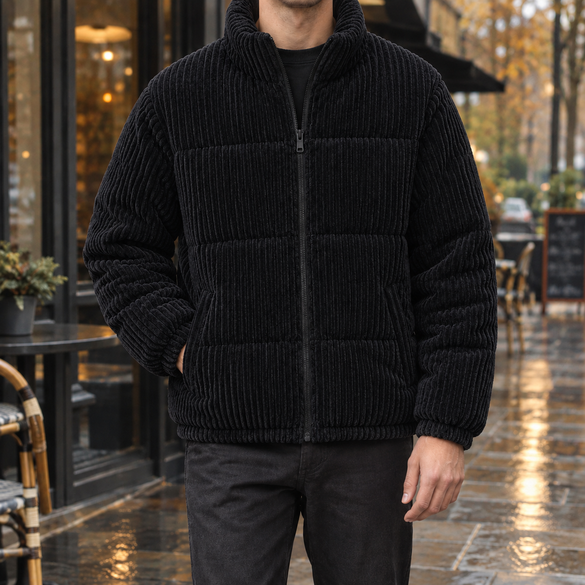 Herrenjacke mit Stehkragen und durchgehendem Reißverschluss – gepolsterte Passform - 3 - Annoboutique