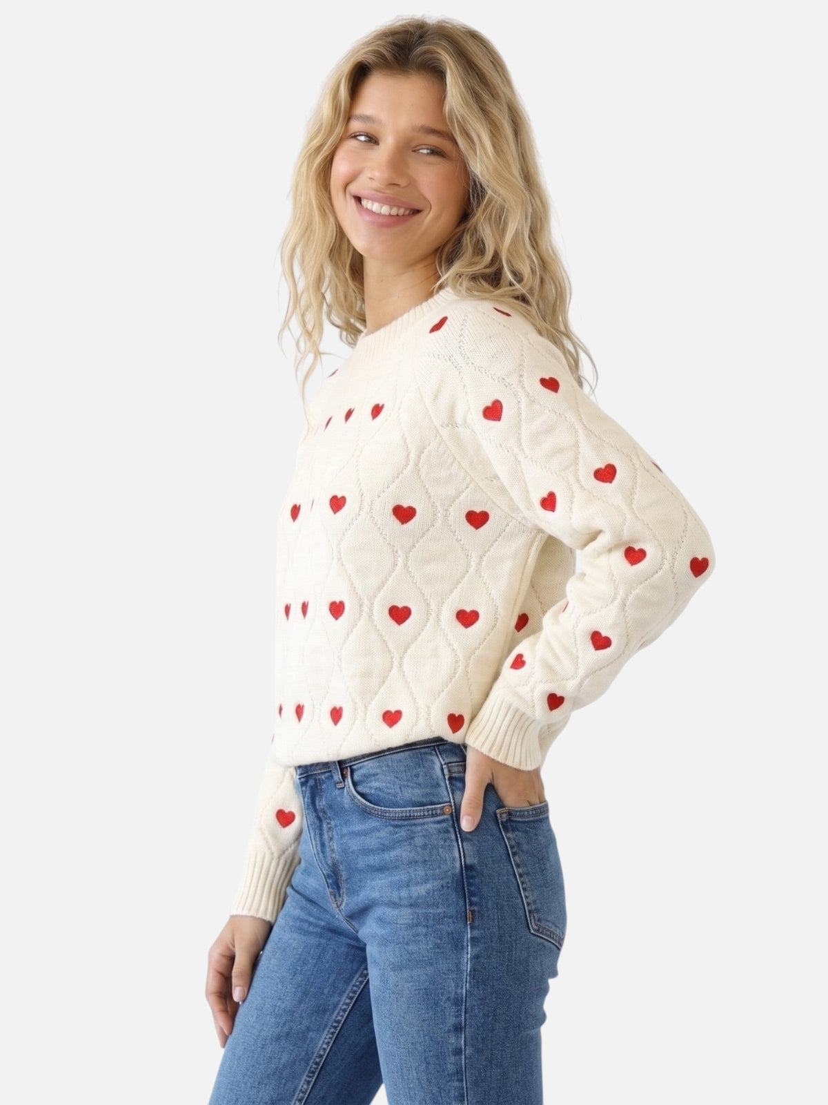 Pullover Damen mit Herz-Muster und klassischem Schnitt | A&B - 2 - Annoboutique