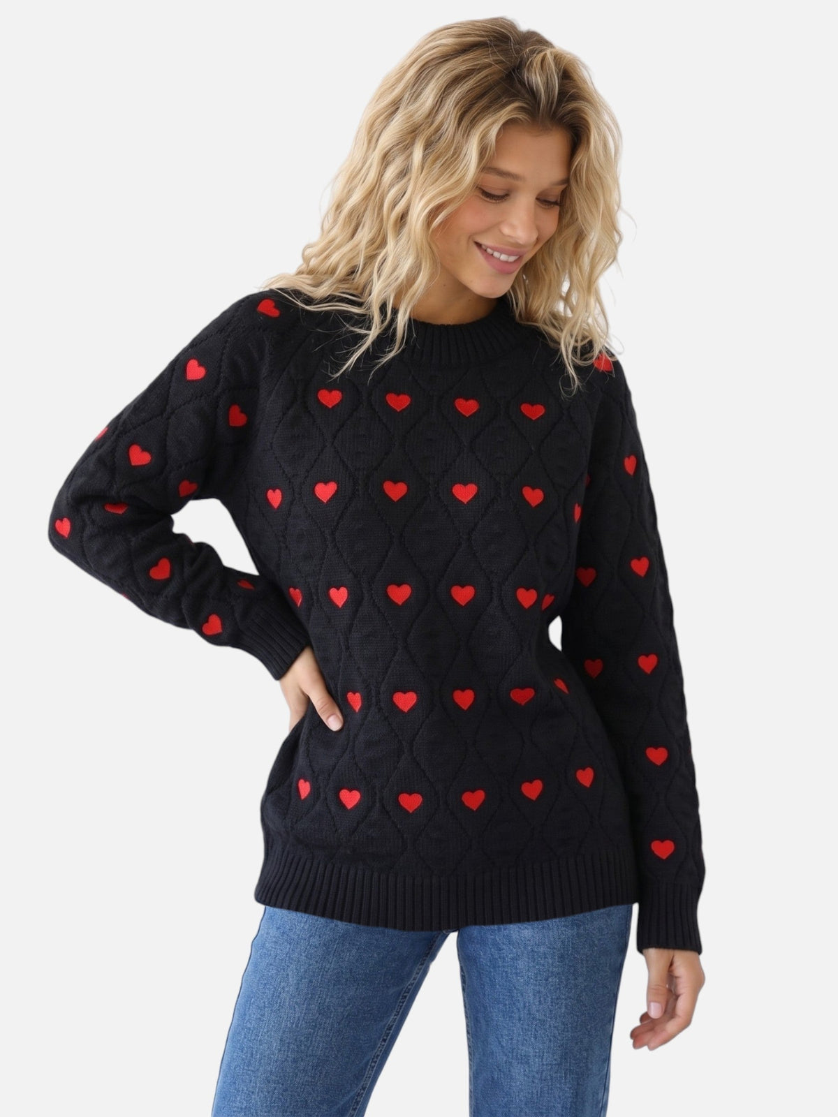 Pullover Damen mit Herz-Muster und klassischem Schnitt | A&B - 4 - Annoboutique