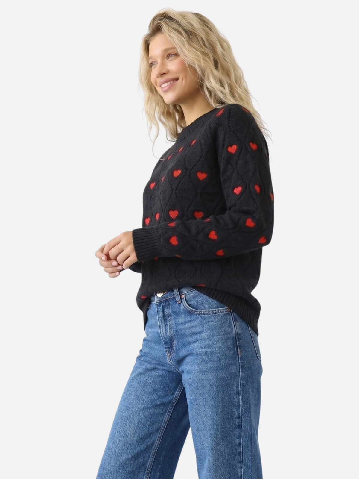Pullover Damen mit Herz-Muster und klassischem Schnitt | A&B - 5 - Annoboutique
