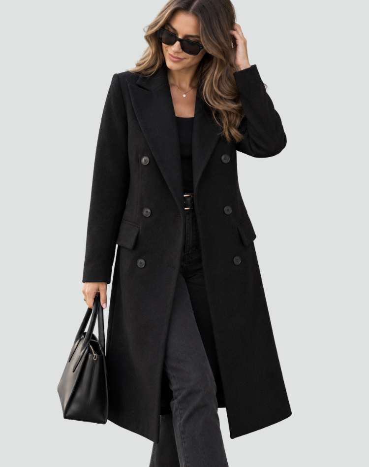 Damen Mantel mit doppeltem Knopfverschluss und taillierter Silhouette - 3 - Annoboutique