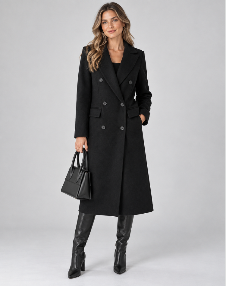 Damen Mantel mit doppeltem Knopfverschluss und taillierter Silhouette - 5 - Annoboutique