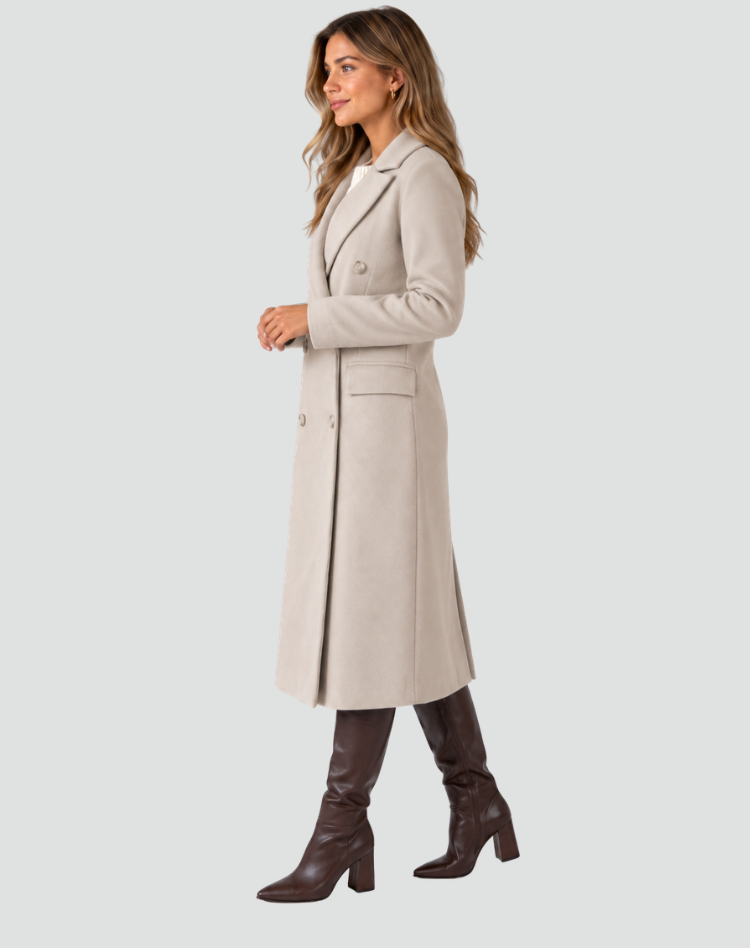 Damen Mantel mit doppeltem Knopfverschluss und taillierter Silhouette - 10 - Annoboutique