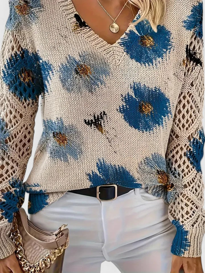 Pullover Damen mit V-Ausschnitt und strukturiertem Design | A&B - 1 - Annoboutique