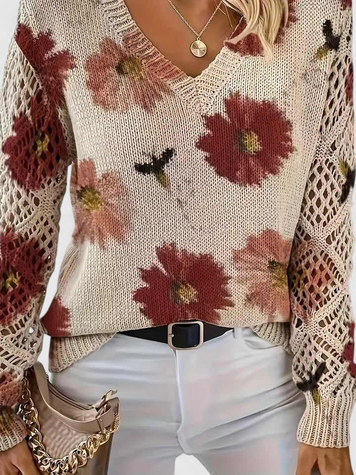 Pullover Damen mit V-Ausschnitt und strukturiertem Design | A&B - 2 - Annoboutique