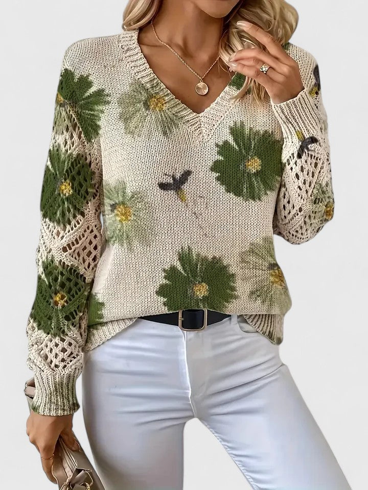 Pullover Damen mit V-Ausschnitt und strukturiertem Design | A&B - 3 - Annoboutique