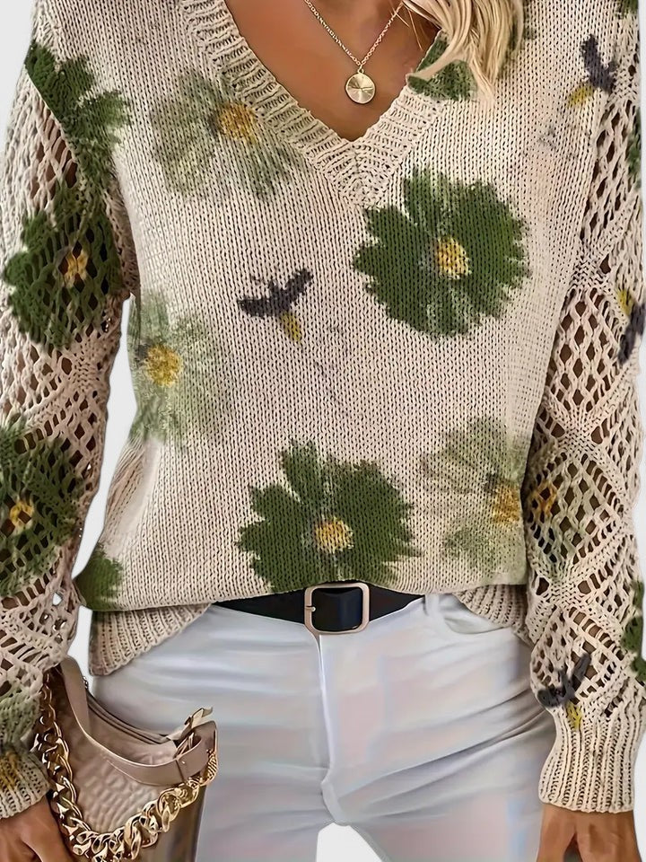 Pullover Damen mit V-Ausschnitt und strukturiertem Design | A&B - 4 - Annoboutique