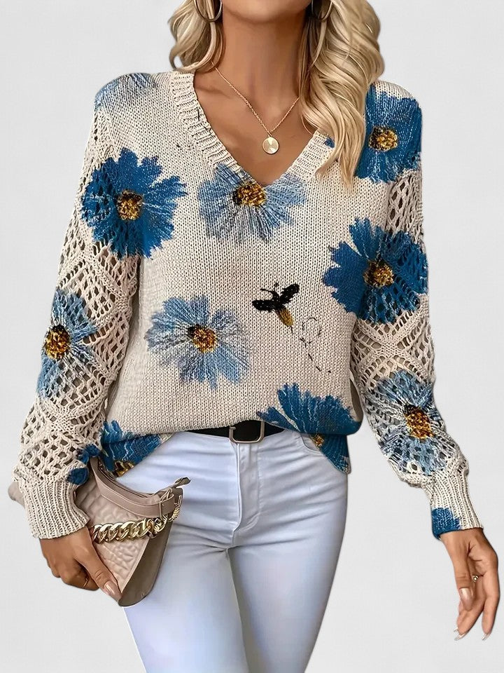 Pullover Damen mit V-Ausschnitt und strukturiertem Design | A&B - 5 - Annoboutique