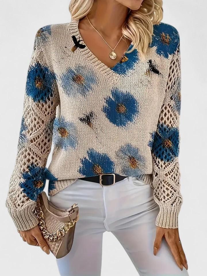 Pullover Damen mit V-Ausschnitt und strukturiertem Design | A&B - 6 - Annoboutique