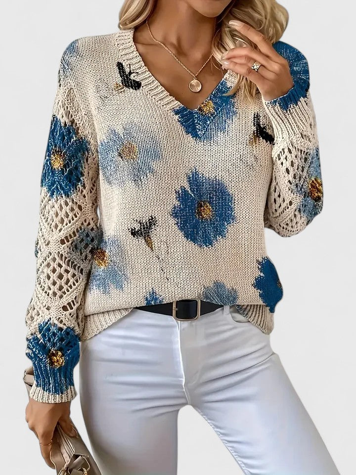 Pullover Damen mit V-Ausschnitt und strukturiertem Design | A&B - 7 - Annoboutique