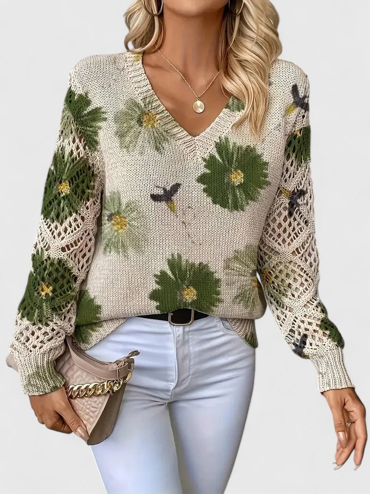 Pullover Damen mit V-Ausschnitt und strukturiertem Design | A&B - 9 - Annoboutique