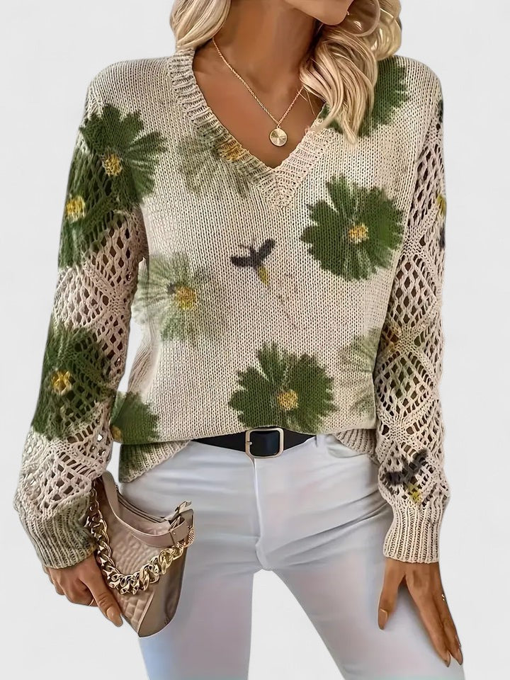 Pullover Damen mit V-Ausschnitt und strukturiertem Design | A&B - 10 - Annoboutique