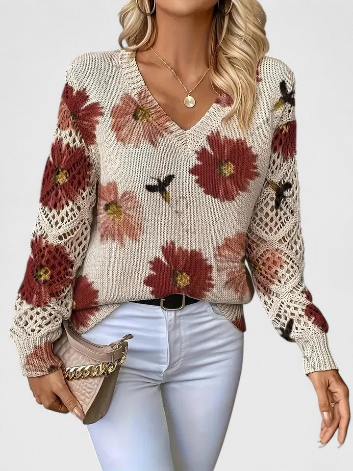 Pullover Damen mit V-Ausschnitt und strukturiertem Design | A&B - 12 - Annoboutique