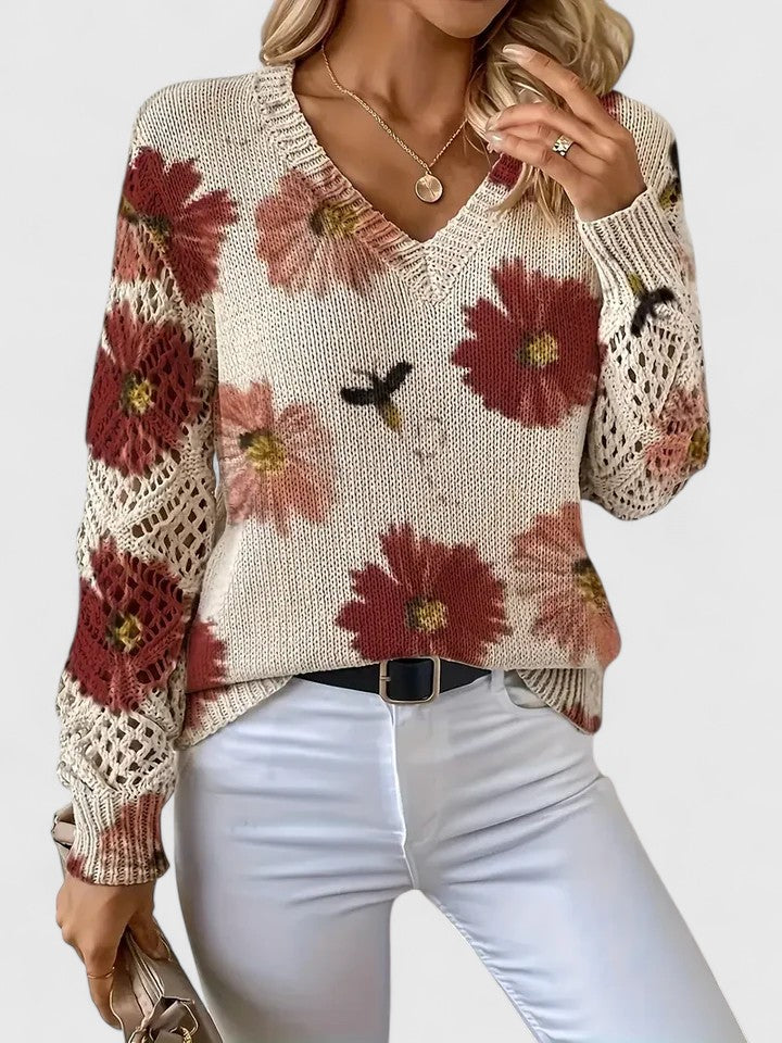 Pullover Damen mit V-Ausschnitt und strukturiertem Design | A&B - 13 - Annoboutique