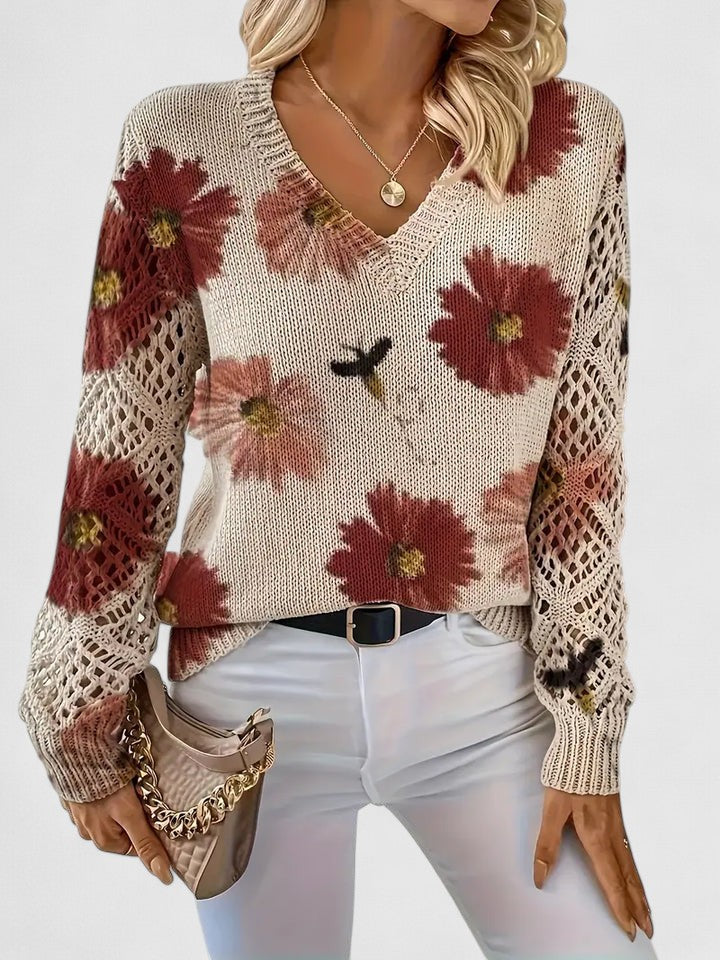 Pullover Damen mit V-Ausschnitt und strukturiertem Design | A&B - 14 - Annoboutique
