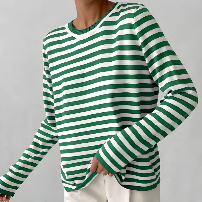 Pullover Damen mit klassischem Rundhals und lässigem Streifenlook | A&B - 2 - Annoboutique