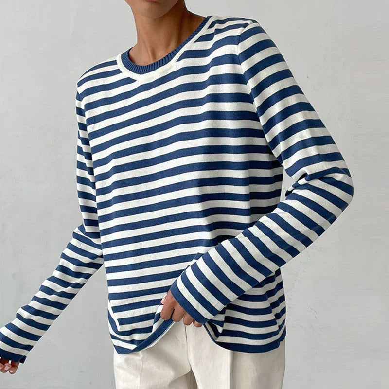 Pullover Damen mit klassischem Rundhals und lässigem Streifenlook | A&B - 4 - Annoboutique