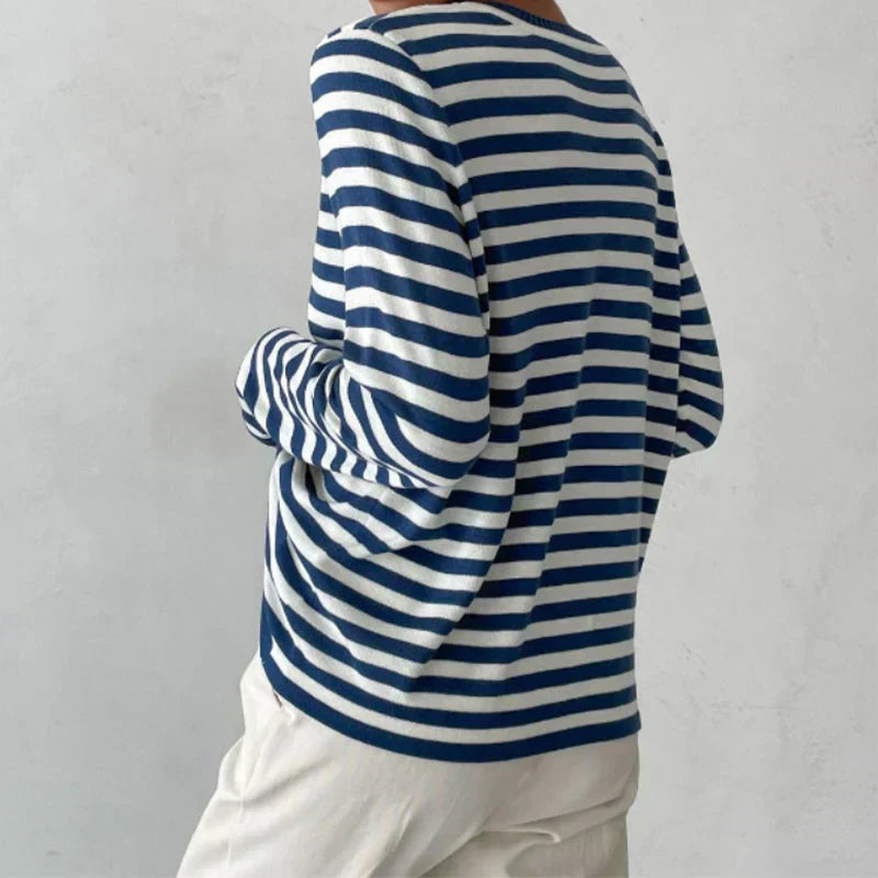 Pullover Damen mit klassischem Rundhals und lässigem Streifenlook | A&B - 7 - Annoboutique