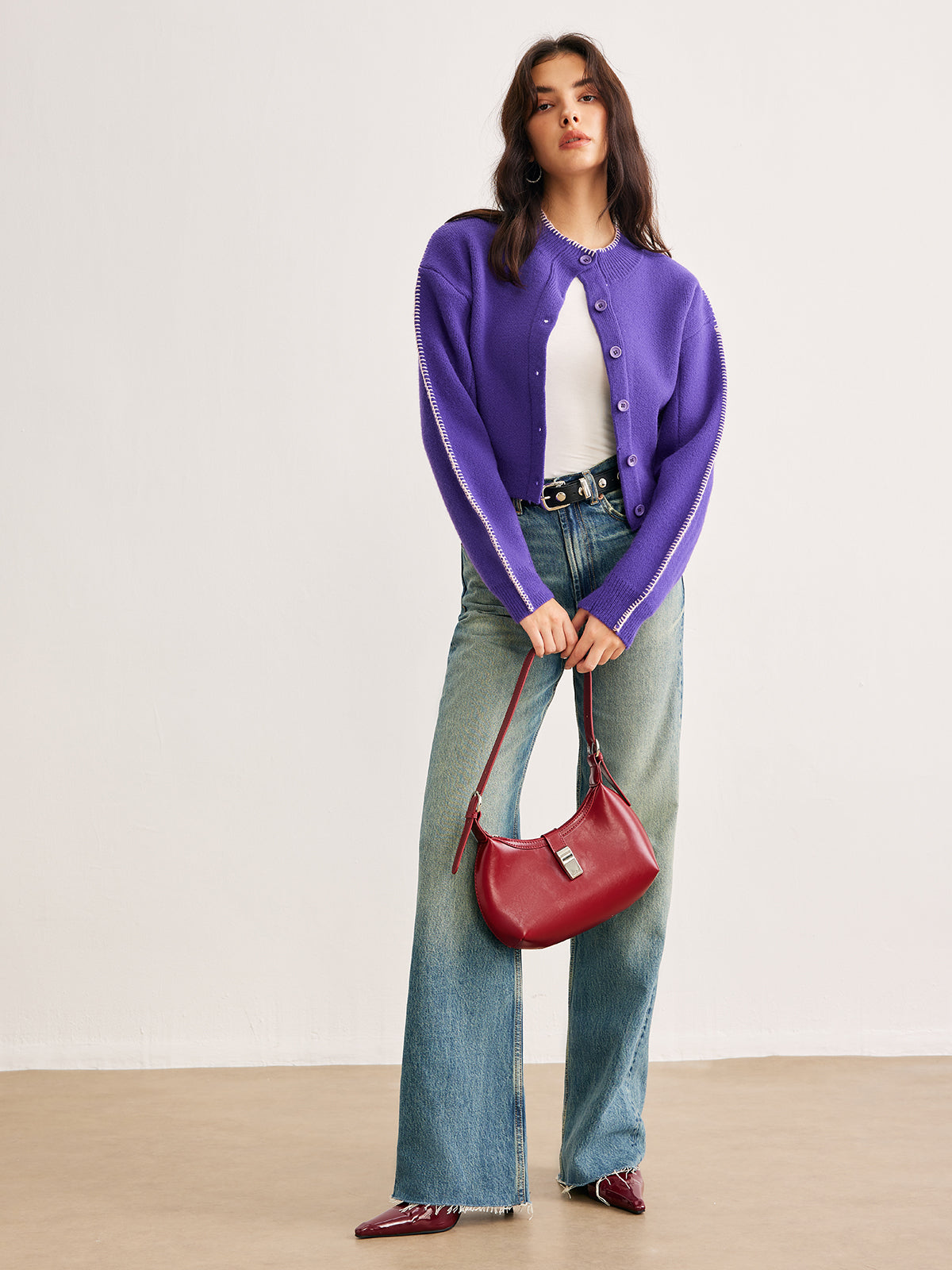 Damen Cardigan mit lockerer Passform und Knopfverschluss | A&B - 4 - Annoboutique