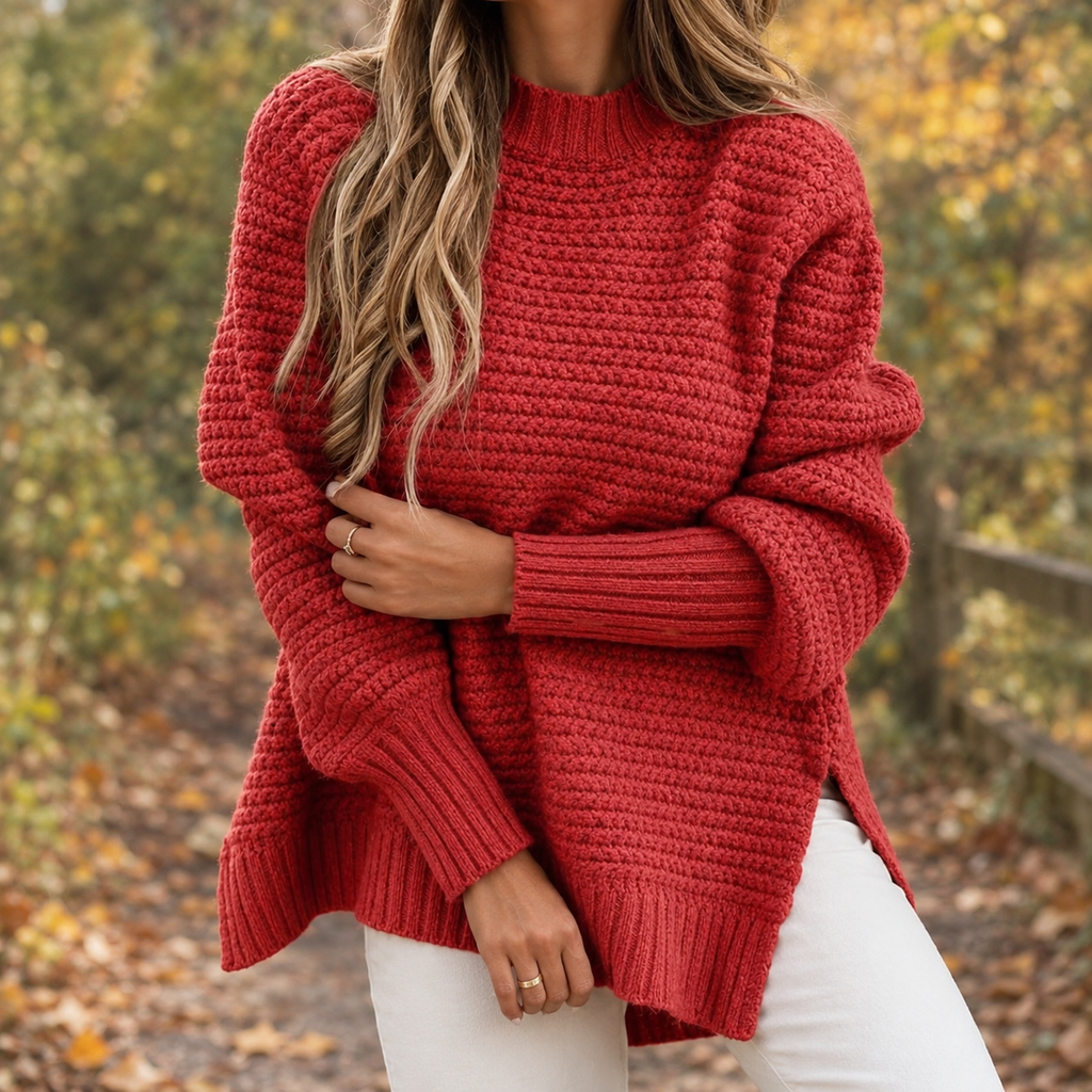 Damen Pullover mit lässigem Schnitt und seitlichen Schlitzen | A&B - 1 - Annoboutique