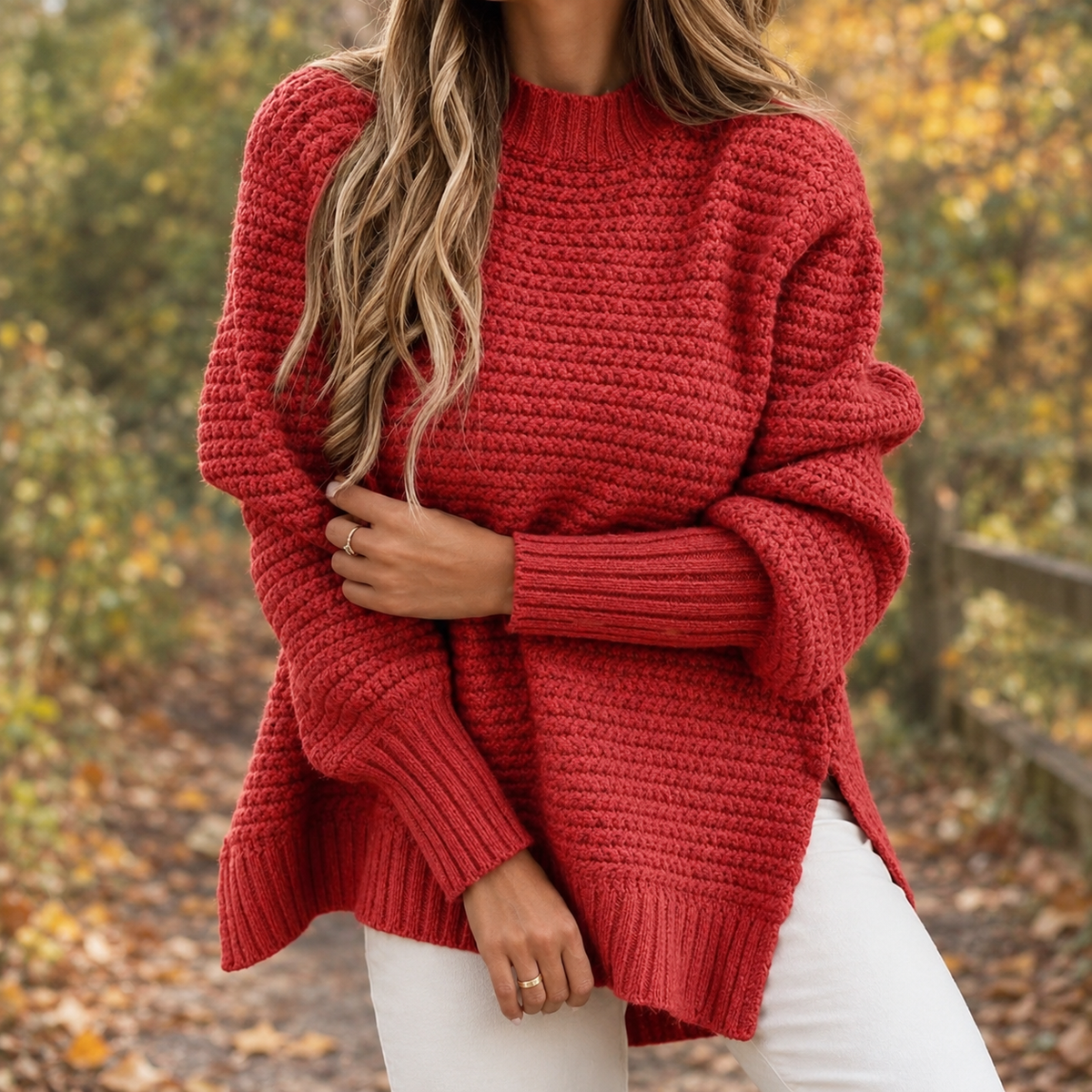 Damen Pullover mit lässigem Schnitt und seitlichen Schlitzen | A&B - 1 - Annoboutique